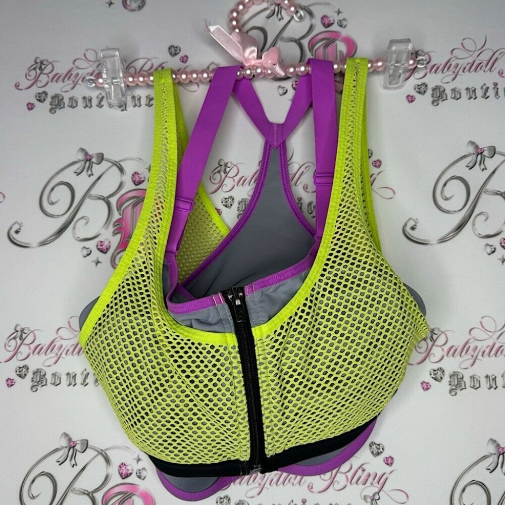 Victoria secret bra sports bra mesh neon green purple grey rare VSX workout